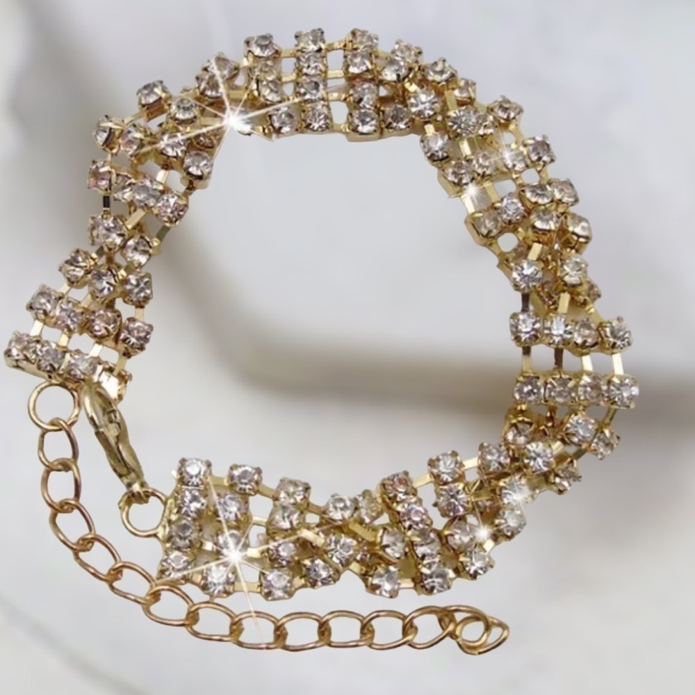 Crystal Geometric Link Chain Bracelet